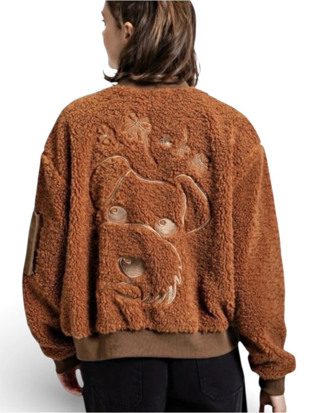 0011 Easel  Brown Sherpa Teddy Bear Bomber Jacket